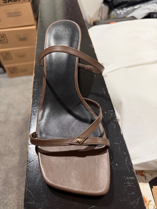Vince Shoes - Vince Brown Strappy Square-Toe Slide Sandals